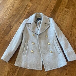 J. Crew Light Gray Pea Coat with Gold Buttons